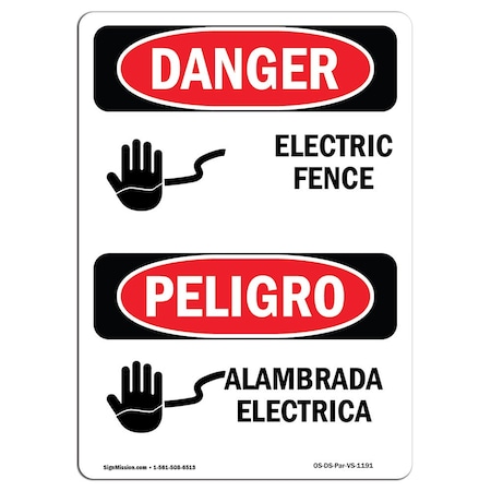 Signmission Safety Sign, OSHA Danger, 10" Height, Rigid Plastic, Electric Fence Bilingual Spanish OS-DS-P-710-VS-1191